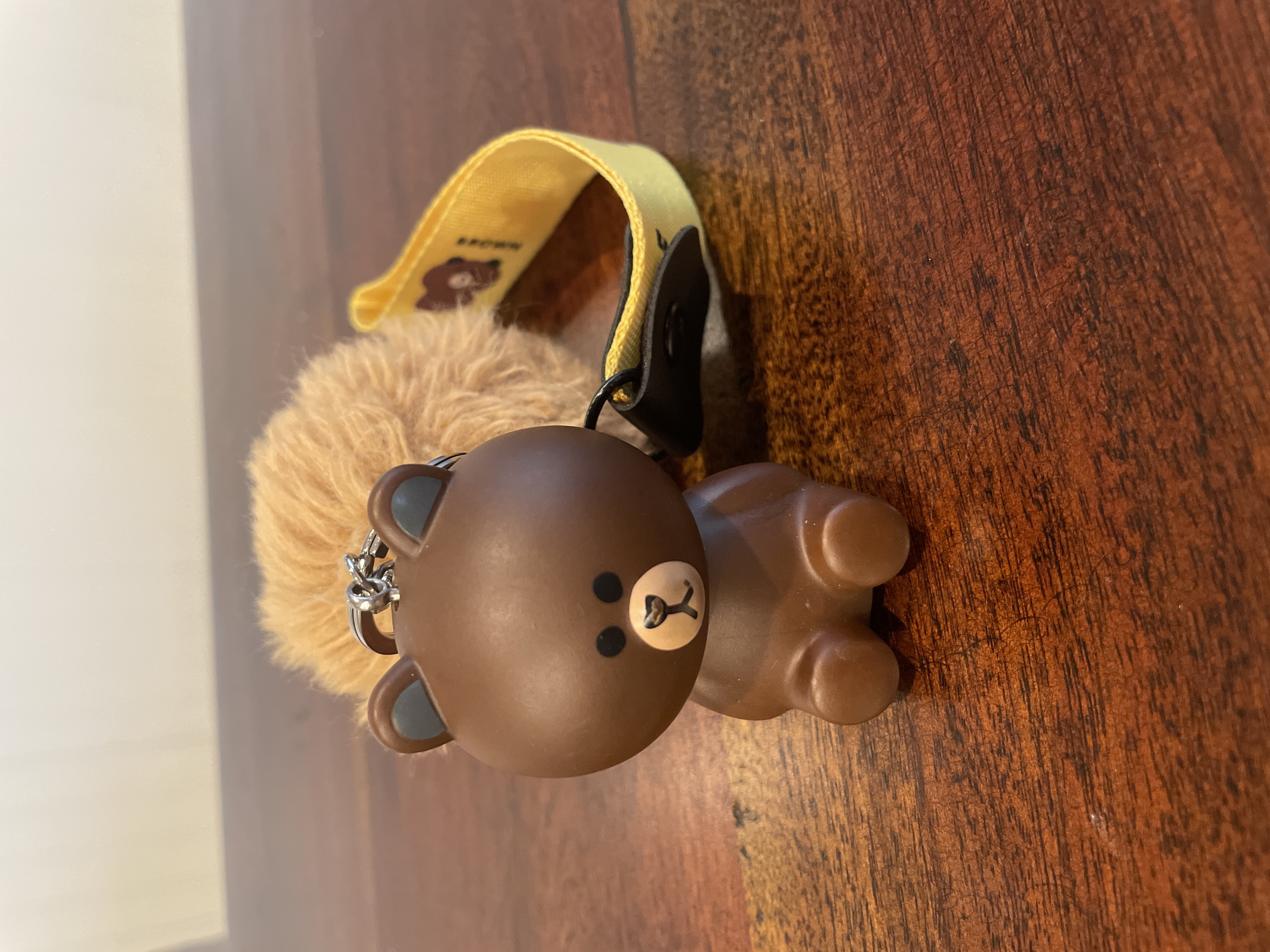 LINE Friends Brown Bear Keychain with Fur Pom-Pom